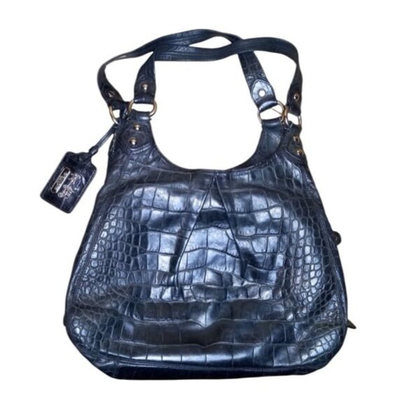 Coach Maggie Madison Black Leather Crocodile Embossed 3 CompartmentShoulder Bag - Picture 1 of 6